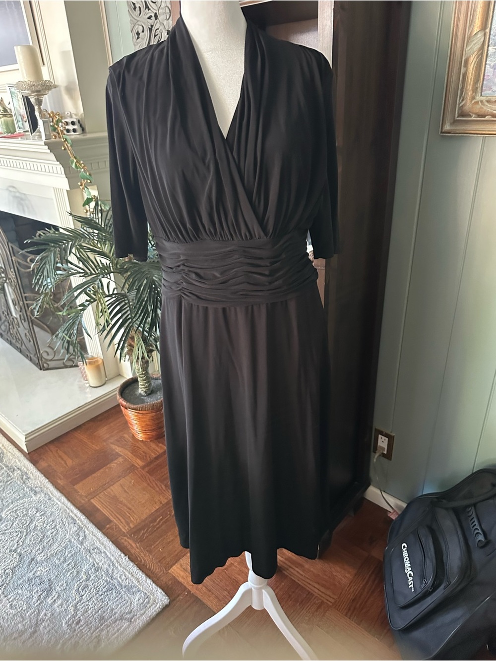 Evan Picone Black Midi Wrap-Style Dress